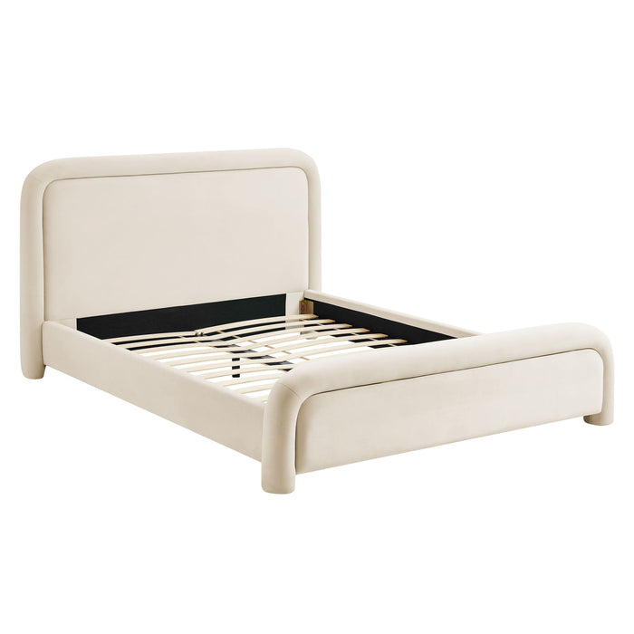 Modway Beck King Performance Velvet Platform Bed in Alabaster - front view