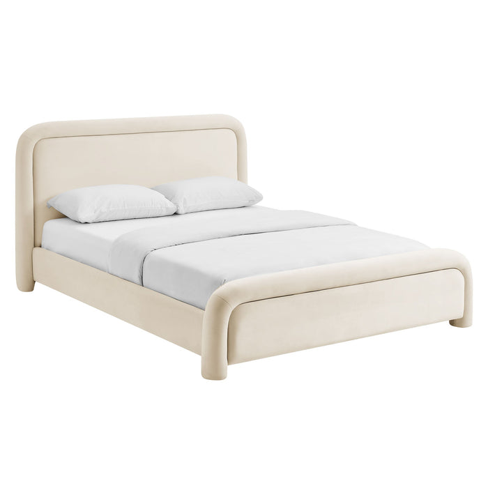 Modway Beck King Performance Velvet Platform Bed in Alabaster - angled view