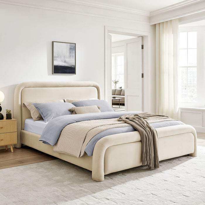 Modway Beck King Performance Velvet Platform Bed in Alabaster - lifestyle view 30