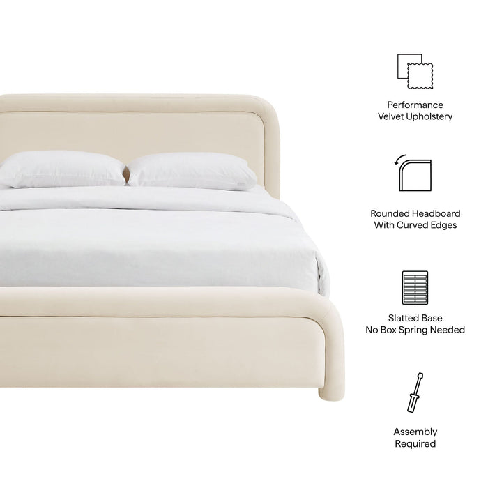 Modway Beck King Performance Velvet Platform Bed in Alabaster - dimensions and specifications