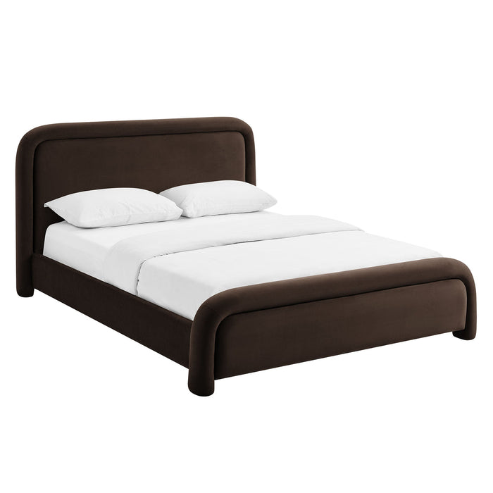 Modway Beck King Performance Velvet Platform Bed in Chocolate Brown - angled view