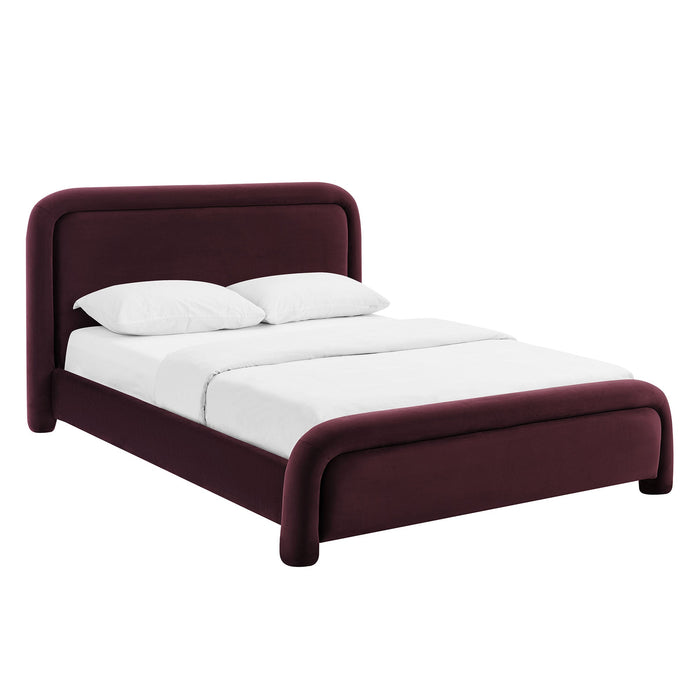 Modway Beck King Performance Velvet Platform Bed in Mulberry - angled view