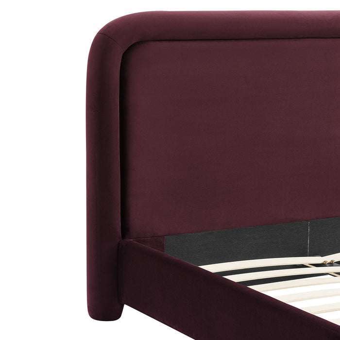 Modway Beck King Performance Velvet Platform Bed in Mulberry - lifestyle view