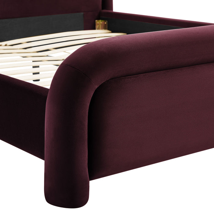 Modway Beck King Performance Velvet Platform Bed in Mulberry - lifestyle view 23