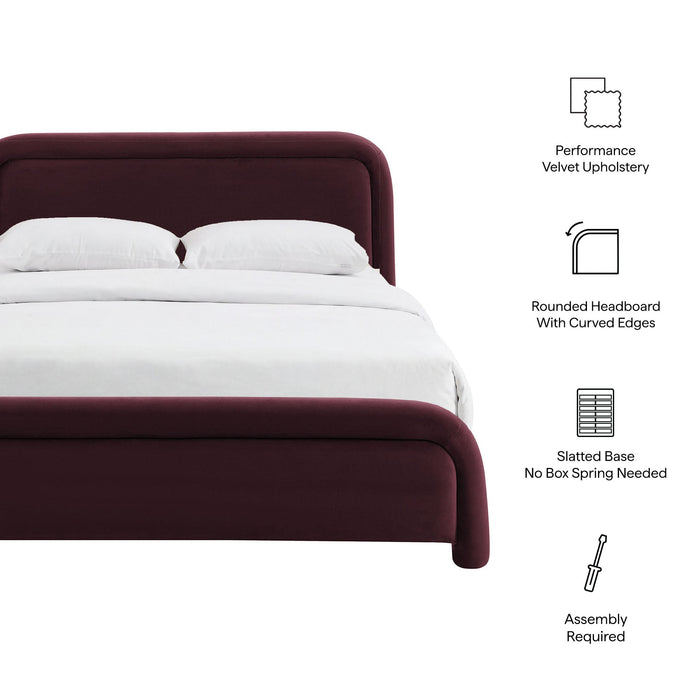 Modway Beck King Performance Velvet Platform Bed in Mulberry - dimensions and specifications