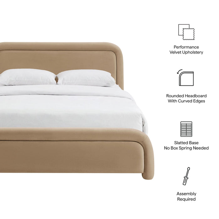 Modway Beck King Performance Velvet Platform Bed in Taupe - dimensions and specifications