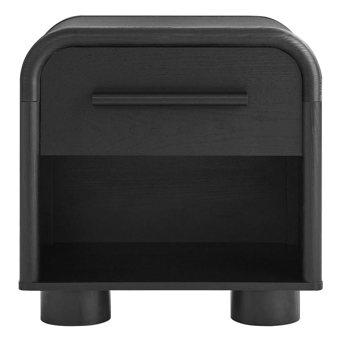 Modway Bellamy Curved 1-Drawer Nightstand in Black Oak - side view