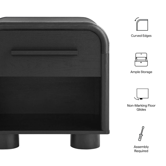 Modway Bellamy Curved 1-Drawer Nightstand in Black Oak - dimensions and specifications