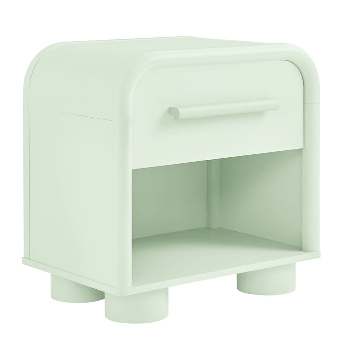 Modway Bellamy Curved 1-Drawer Nightstand in Sage - front view
