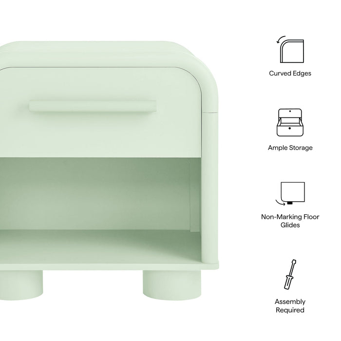 Modway Bellamy Curved 1-Drawer Nightstand in Sage - dimensions and specifications