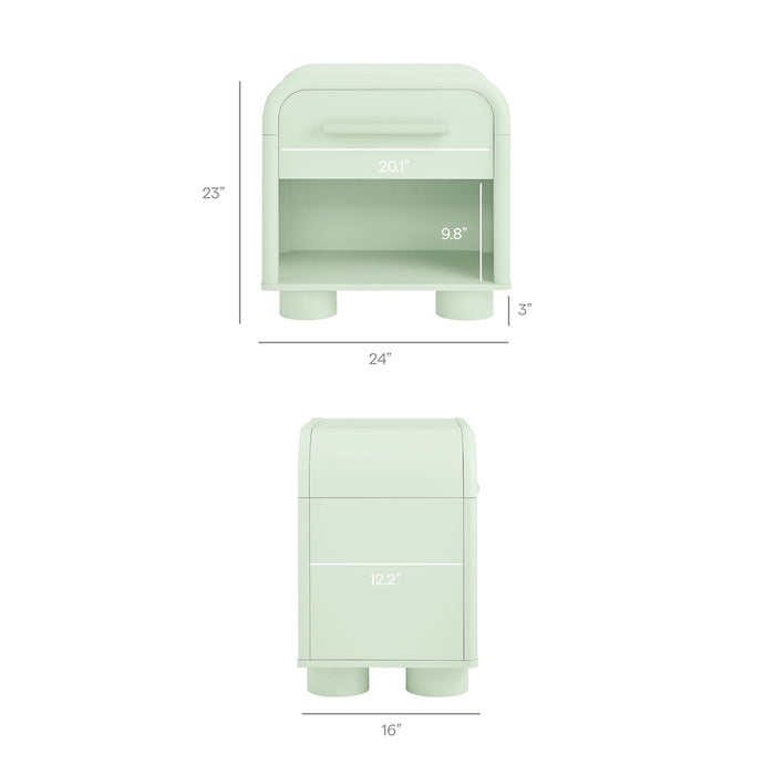 Modway Bellamy Curved 1-Drawer Nightstand in Sage - dimensions and specifications 30