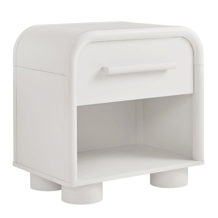 Modway Bellamy Curved 1-Drawer Nightstand in White Matte - front view