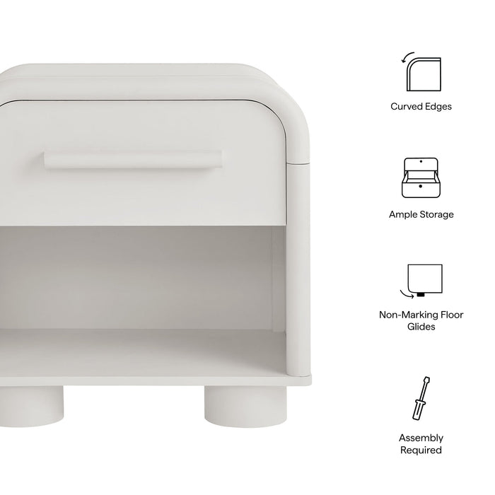 Modway Bellamy Curved 1-Drawer Nightstand in White Matte - dimensions and specifications