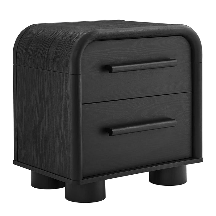 Modway Bellamy Curved 2-Drawer Nightstand in Black Oak - front view