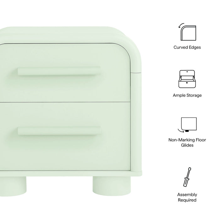 Modway Bellamy Curved 2-Drawer Nightstand in Sage - dimensions and specifications