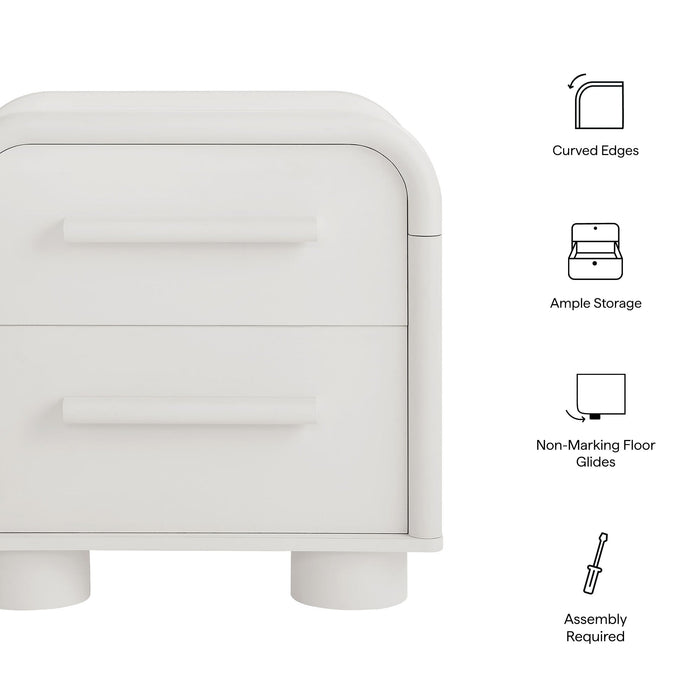 Modway Bellamy Curved 2-Drawer Nightstand in White Matte - dimensions and specifications