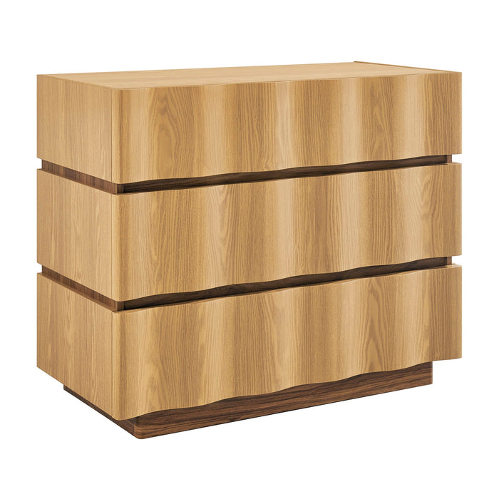Modway Isola Wavy 3 Drawer Chest in Light Oak Walnut