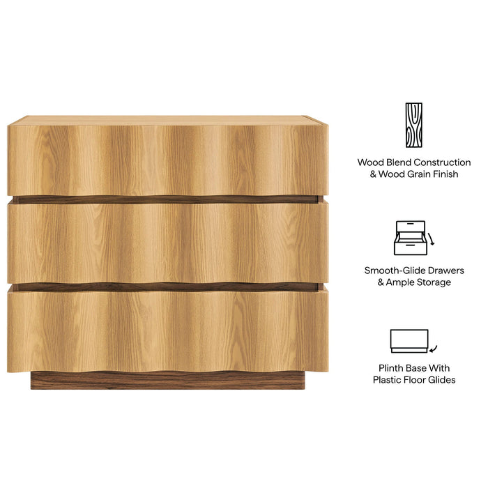 Modway Isola Wavy 3 Drawer Chest in Light Oak Walnut - Detail View