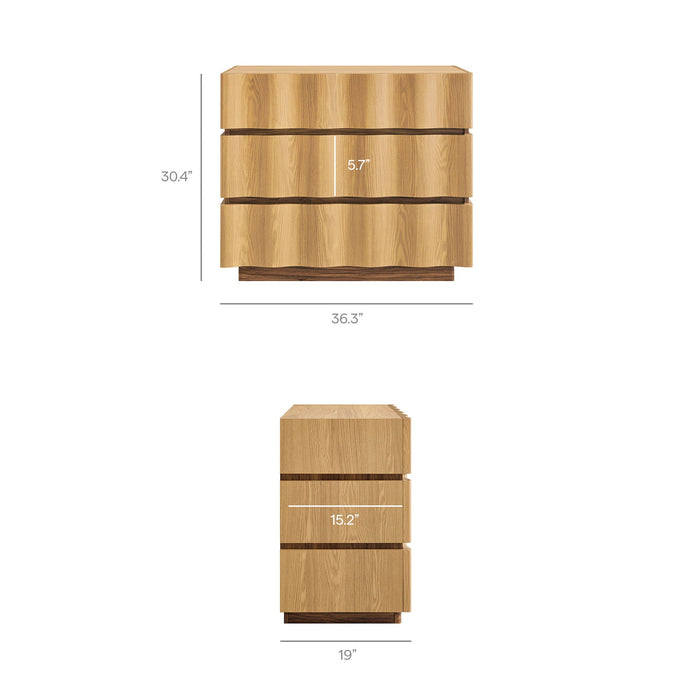 Modway Isola Wavy 3 Drawer Chest in Light Oak Walnut - Detail View