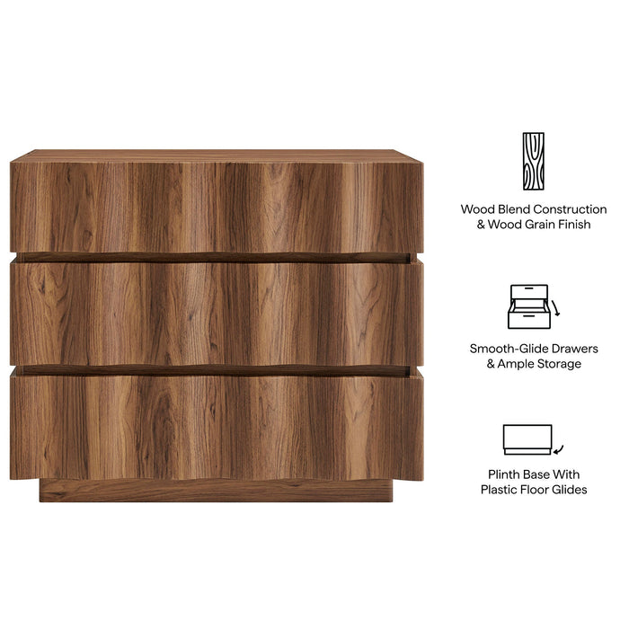 Modway Isola Wavy 3 Drawer Chest in Walnut - Detail View