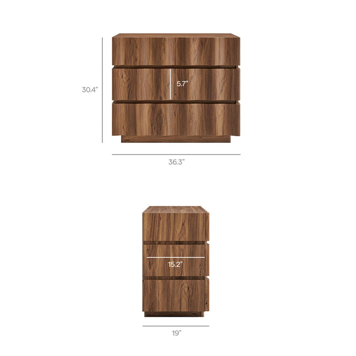 Modway Isola Wavy 3 Drawer Chest in Walnut - Detail View