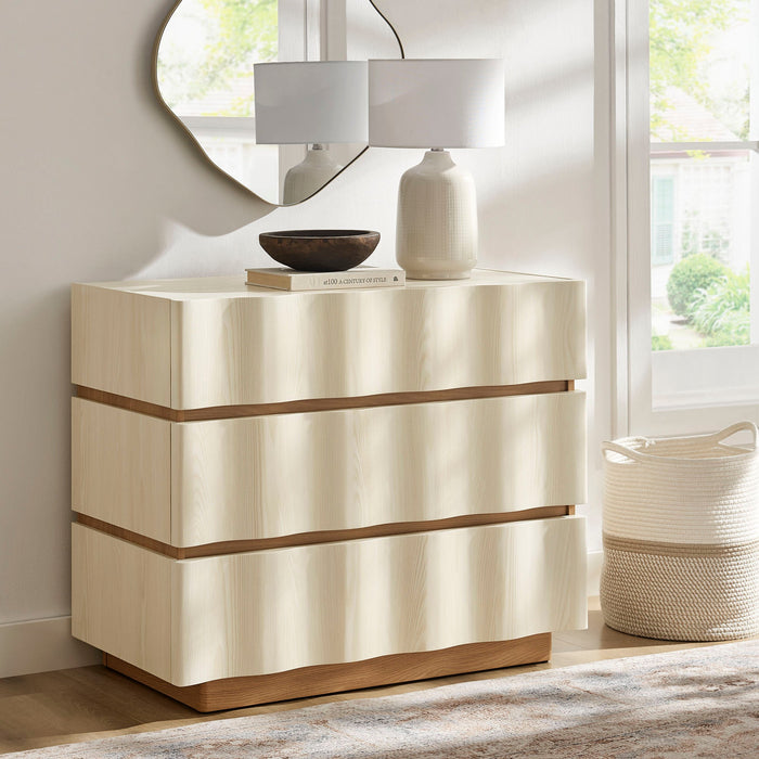 Modway Isola Wavy 3 Drawer Chest in White Light Oak - View 7