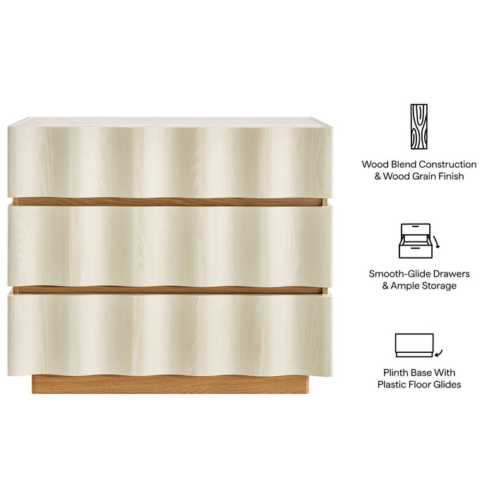 Modway Isola Wavy 3 Drawer Chest in White Light Oak - Detail View