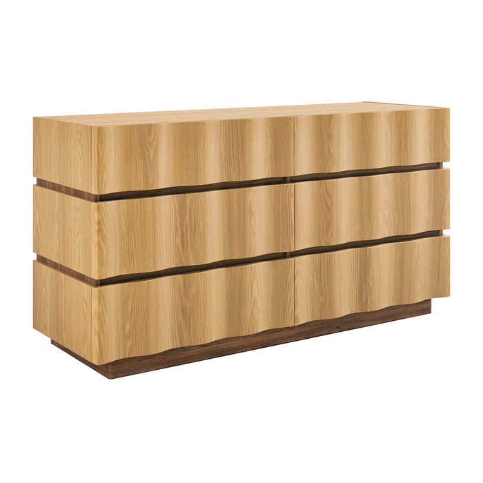 Modway Isola Wavy 6 Drawer Dresser in Light Oak Walnut