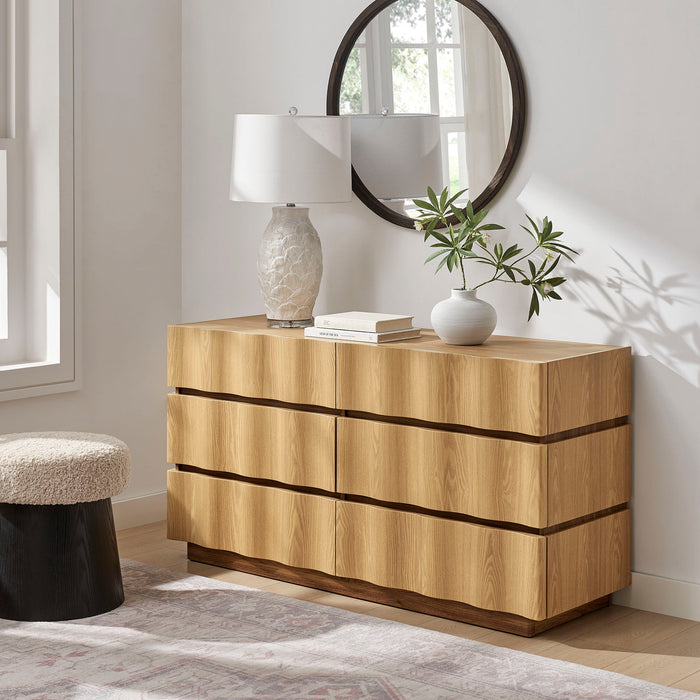 Modway Isola Wavy 6 Drawer Dresser in Light Oak Walnut - View 7