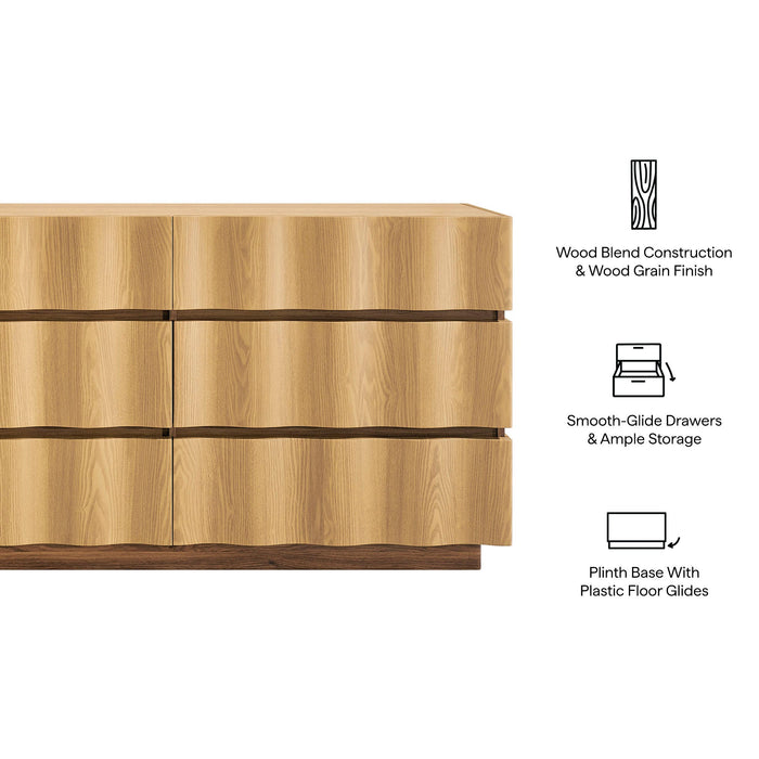 Modway Isola Wavy 6 Drawer Dresser in Light Oak Walnut - Detail View