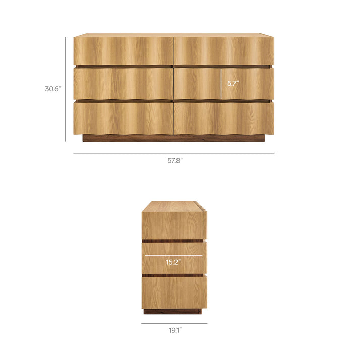 Modway Isola Wavy 6 Drawer Dresser in Light Oak Walnut - Detail View