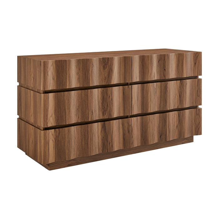 Modway Isola Wavy 6 Drawer Dresser in Walnut