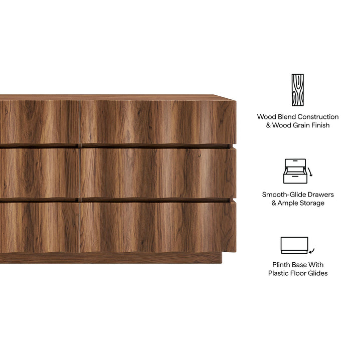 Modway Isola Wavy 6 Drawer Dresser in Walnut - Detail View
