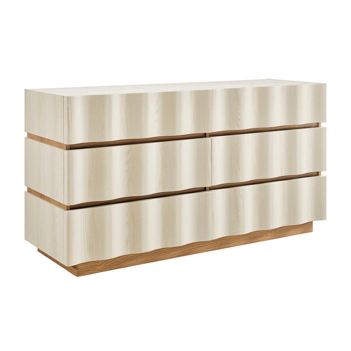 Modway Isola Wavy 6 Drawer Dresser in White Light Oak