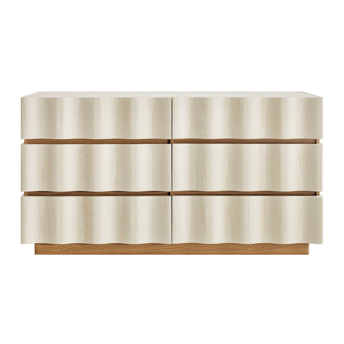 Modway Isola Wavy 6 Drawer Dresser in White Light Oak - View 3