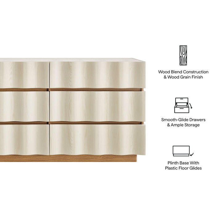 Modway Isola Wavy 6 Drawer Dresser in White Light Oak - Detail View