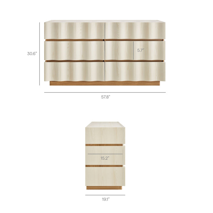 Modway Isola Wavy 6 Drawer Dresser in White Light Oak - Detail View