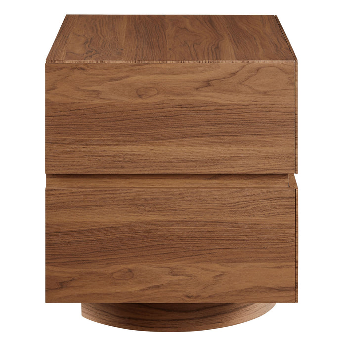 Modway Koval Floating Pedestal 2-Drawer Nightstand in Walnut - angled view