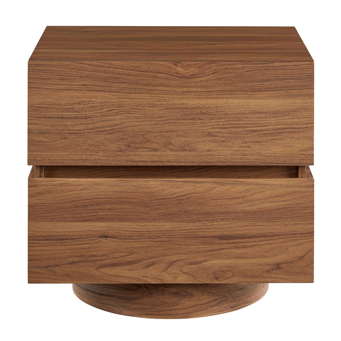 Modway Koval Floating Pedestal 2-Drawer Nightstand in Walnut - side view