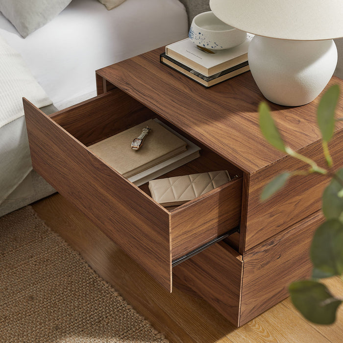 Modway Koval Floating Pedestal 2-Drawer Nightstand in Walnut - lifestyle view 11