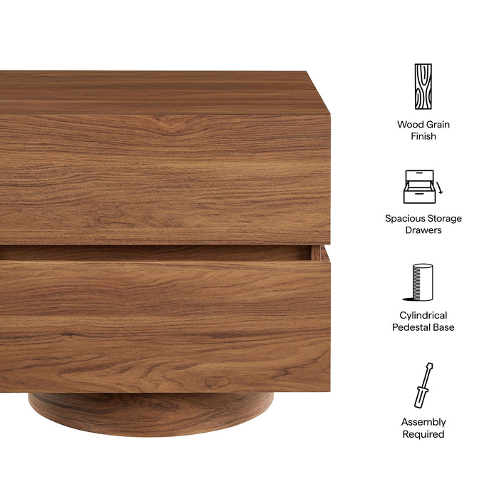 Modway Koval Floating Pedestal 2-Drawer Nightstand in Walnut - dimensions and specifications
