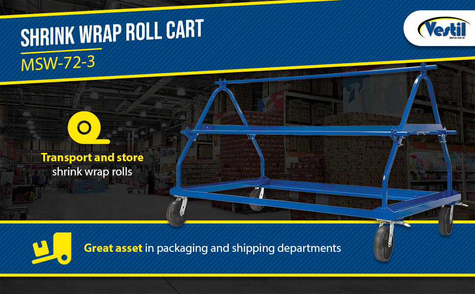 Vestil MSW-72-3 steel shrink wrap roll cart feature overview 2