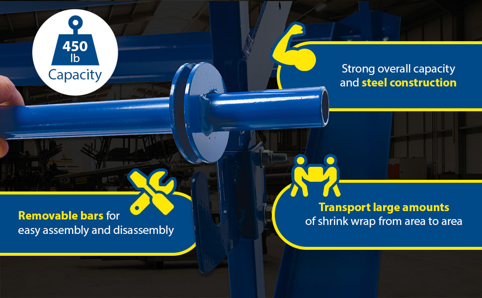 Vestil MSW-72-3 steel shrink wrap roll cart feature overview 3