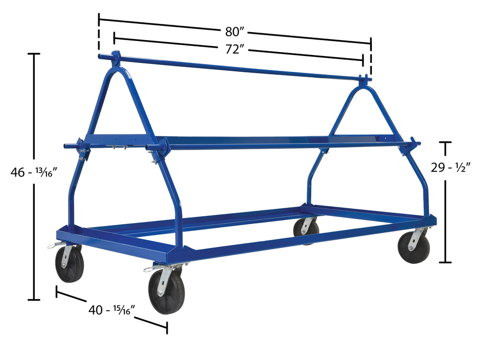 Vestil MSW-72-3 steel shrink wrap roll cart dimensions diagram