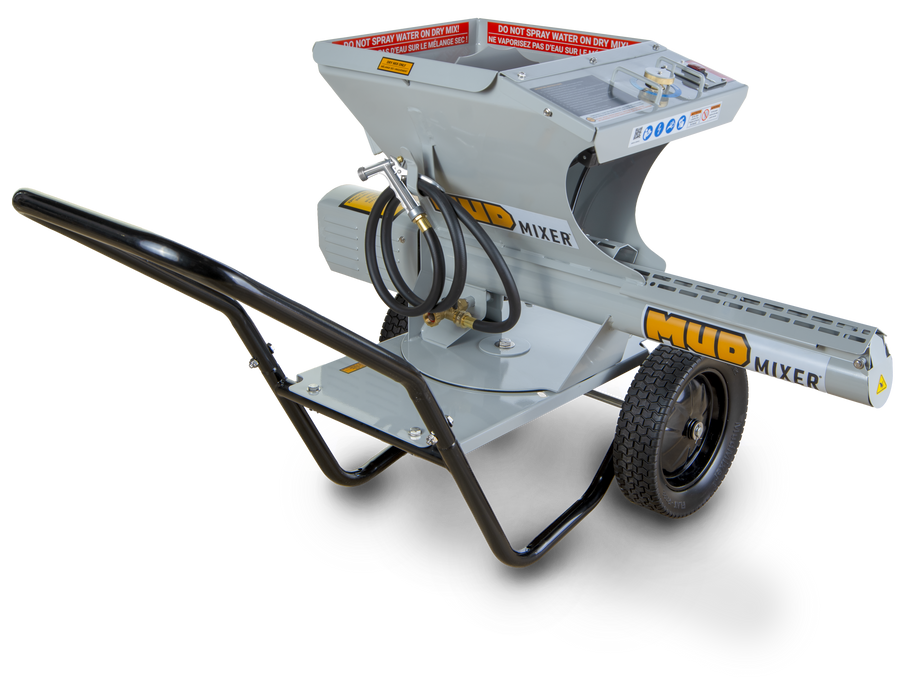 MudMixer Evolution continuous concrete mixer with folding handle and two wheels