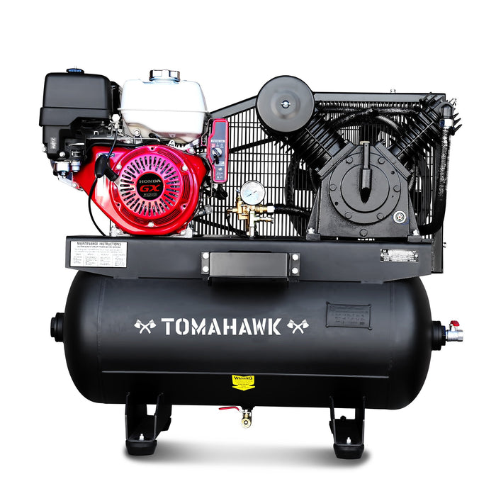 30 Gallon Air Compressor 13HP Honda GX390 Engine Horizontal Tank 24.4 CFM @ 90 PSI Gas-Powered - front view