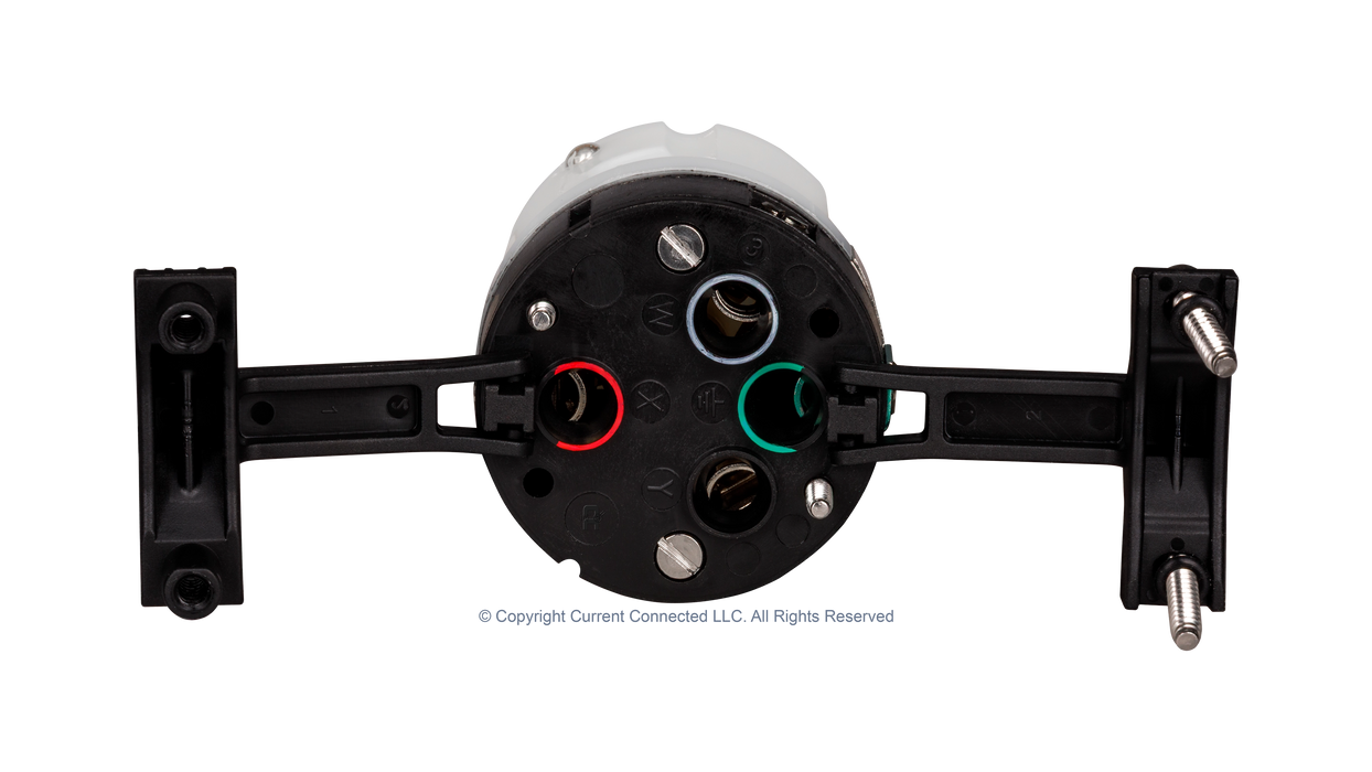 High quality photo of the internal terminals of a Marinco 50A twist-lock cord-end, photographed by Current Connected