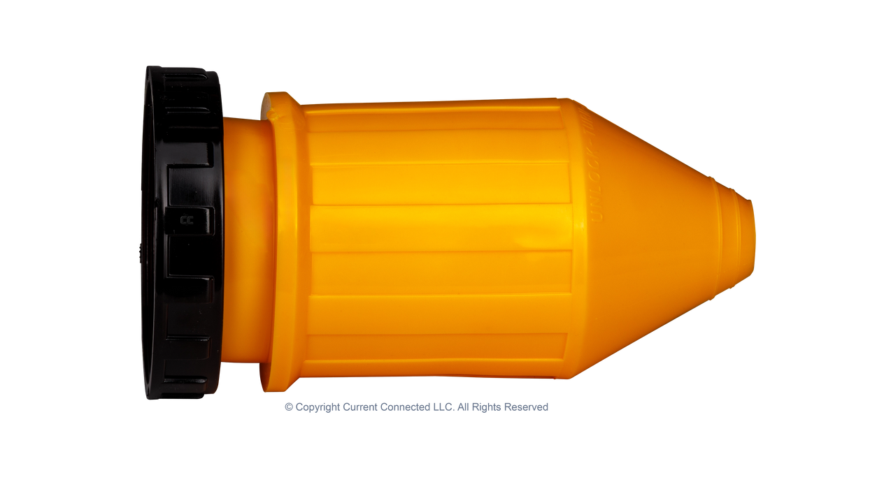 High quality photo of the boot for a Marinco 50A twist-lock cord-end, photographed by Current Connected