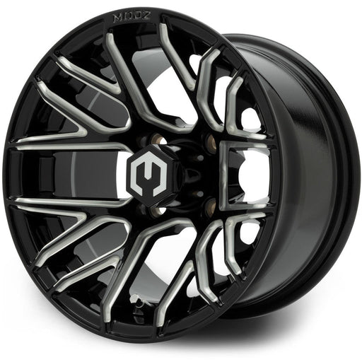 MODZ Matrix 12x7 Glossy Black with Ball Mill Wheel & Gladiator A/P Tire golf cart wheel and tire – view 2