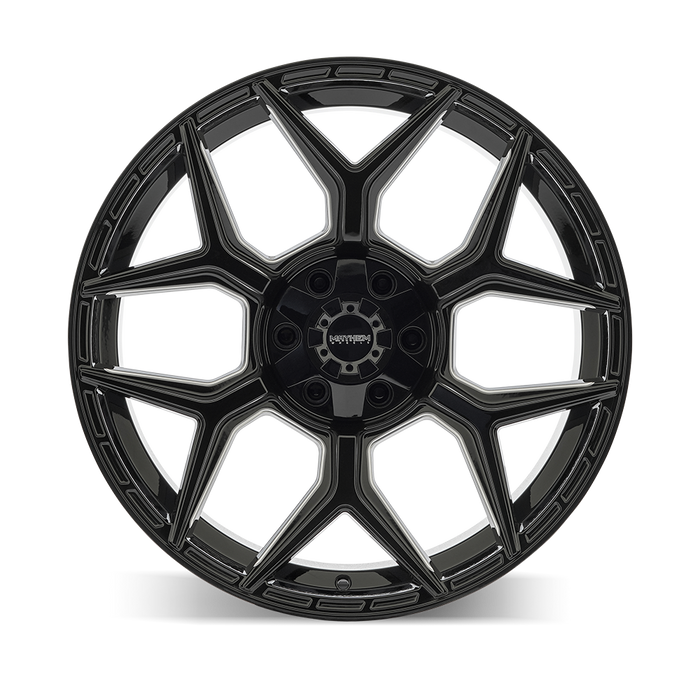 Mayhem 8119 VANQUISH Gloss Black Milled wheels mounted on truck